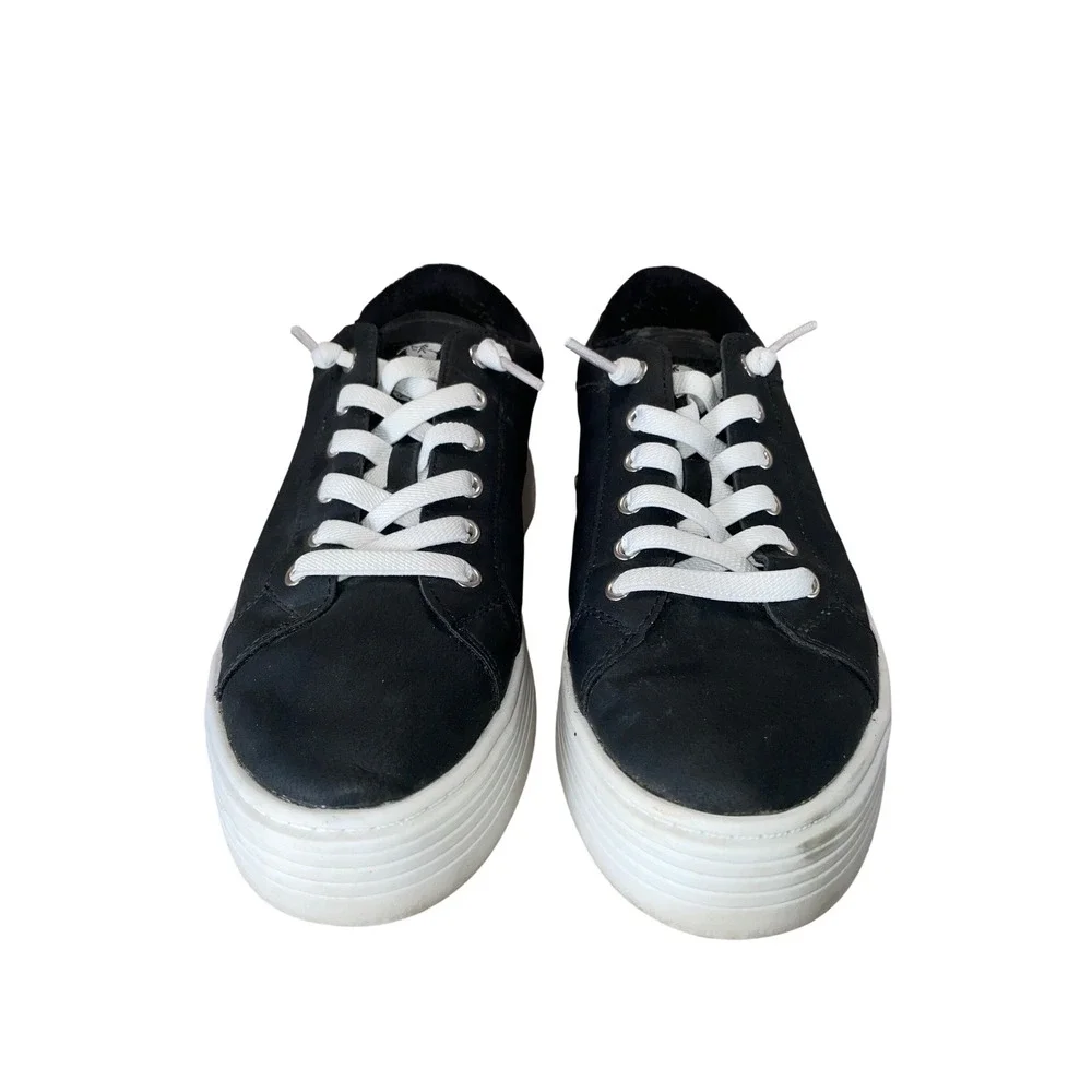 Roxy Surf Women Black Platform Sneakers Low Top Floral Insole White Laces